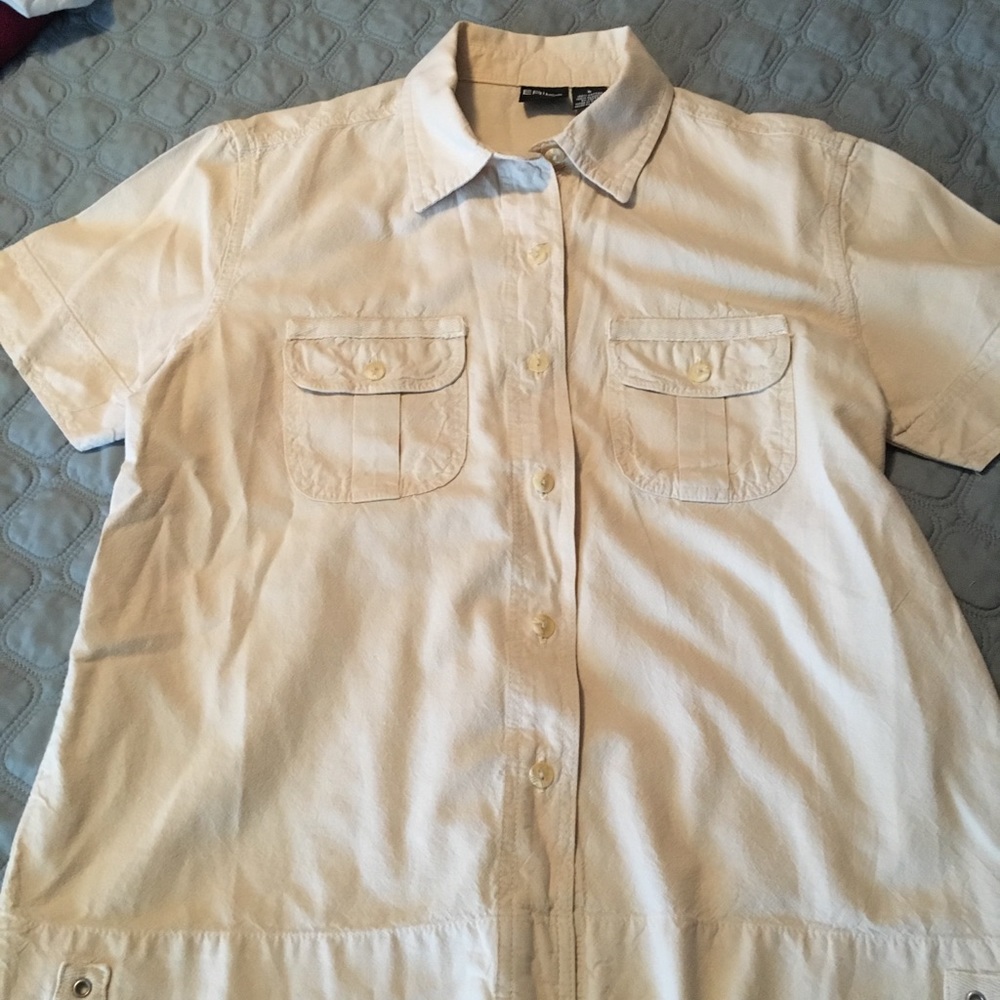 Tan short sleeve shirt button down